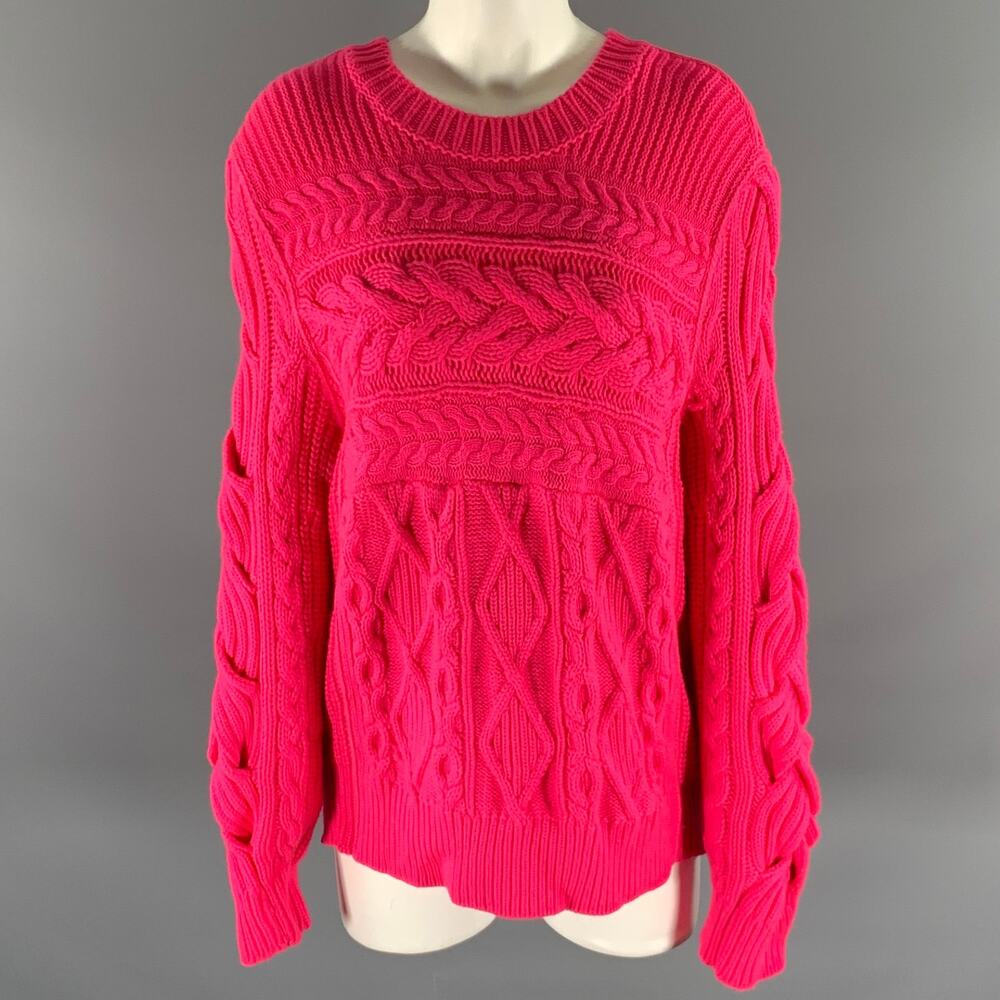 BURBERRY Size M Pink Wool Cashmere Cable Knit Crew-Neck Sweater